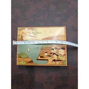 Vintage Inlaid Wooden Hinged Jewelry Trinket Box Velvet Lined Sorrento Italy
